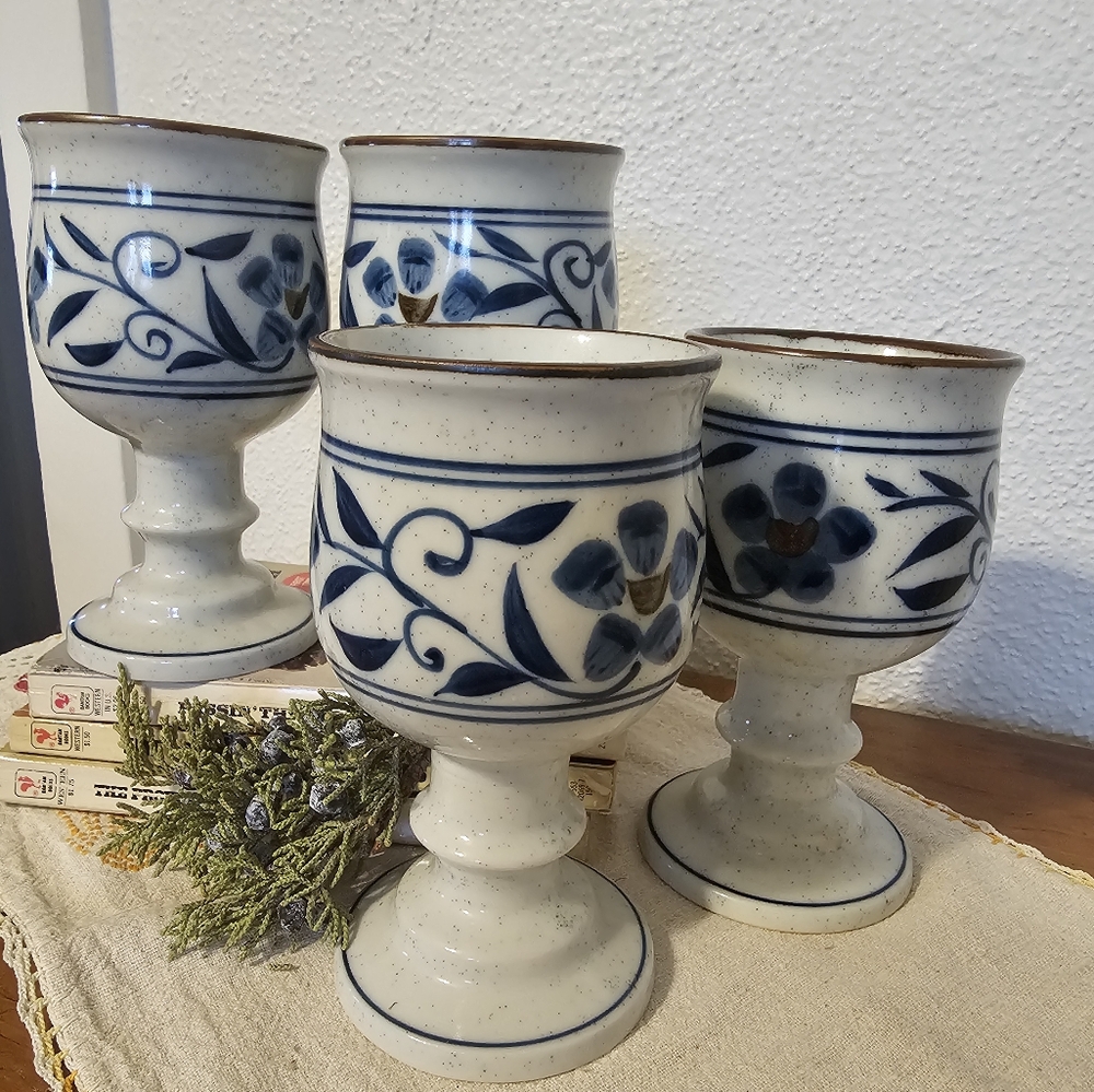 VTG Set 4 Otagiri Handcrafted Goblet Chalice Hacienda Japan Ceramic Stoneware 6”
